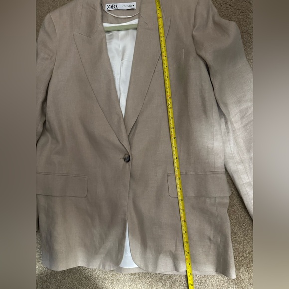 ZARA STRAIGHT CUT LINEN BLAZER OVERSIZED BOYFRIEND STYLE JACKET TAN SIZE MEDIUM - Picture 7 of 7